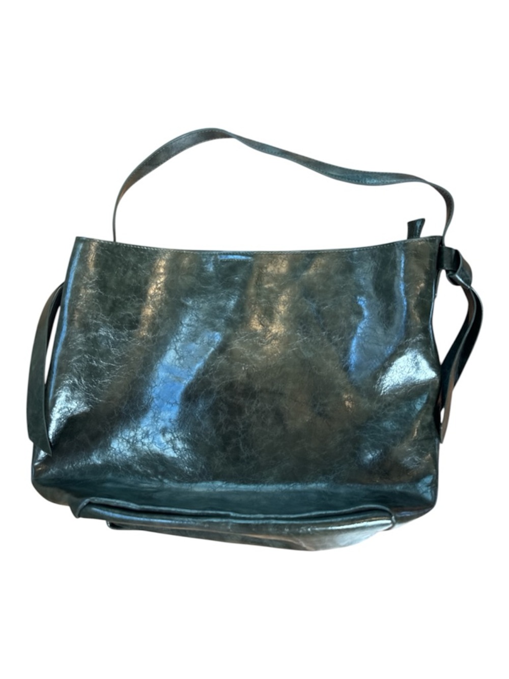 Anthropologie Tote Rowan Slouchy Dark Green Polyurethane Shoulder Bag / Purse